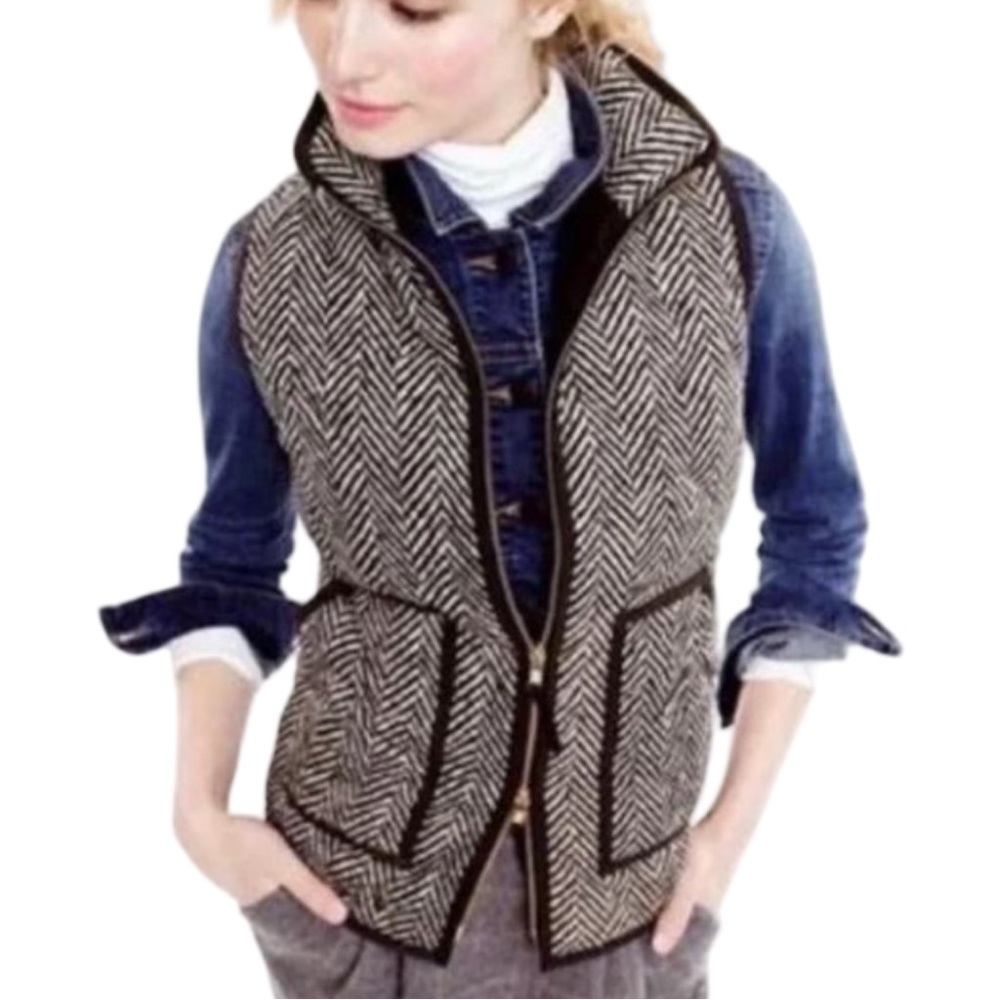 J. Crew Women’s Herringbone Print Zip
Front Quilted Vest EUC